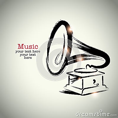 Grunge drawing phonograph with brushwork Vector Illustration